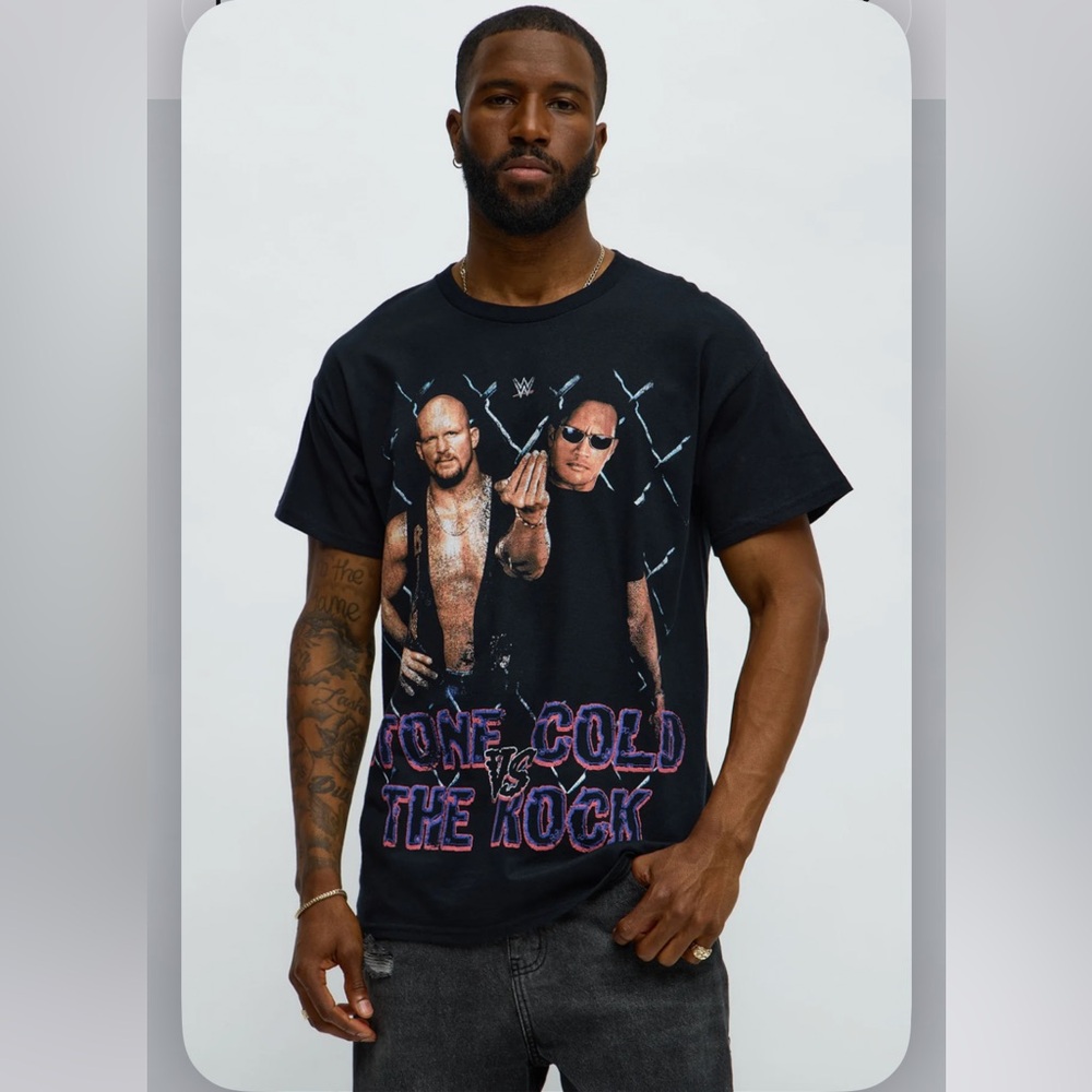 WWE Stone Cold vs. The Rock Black Graphic Tee